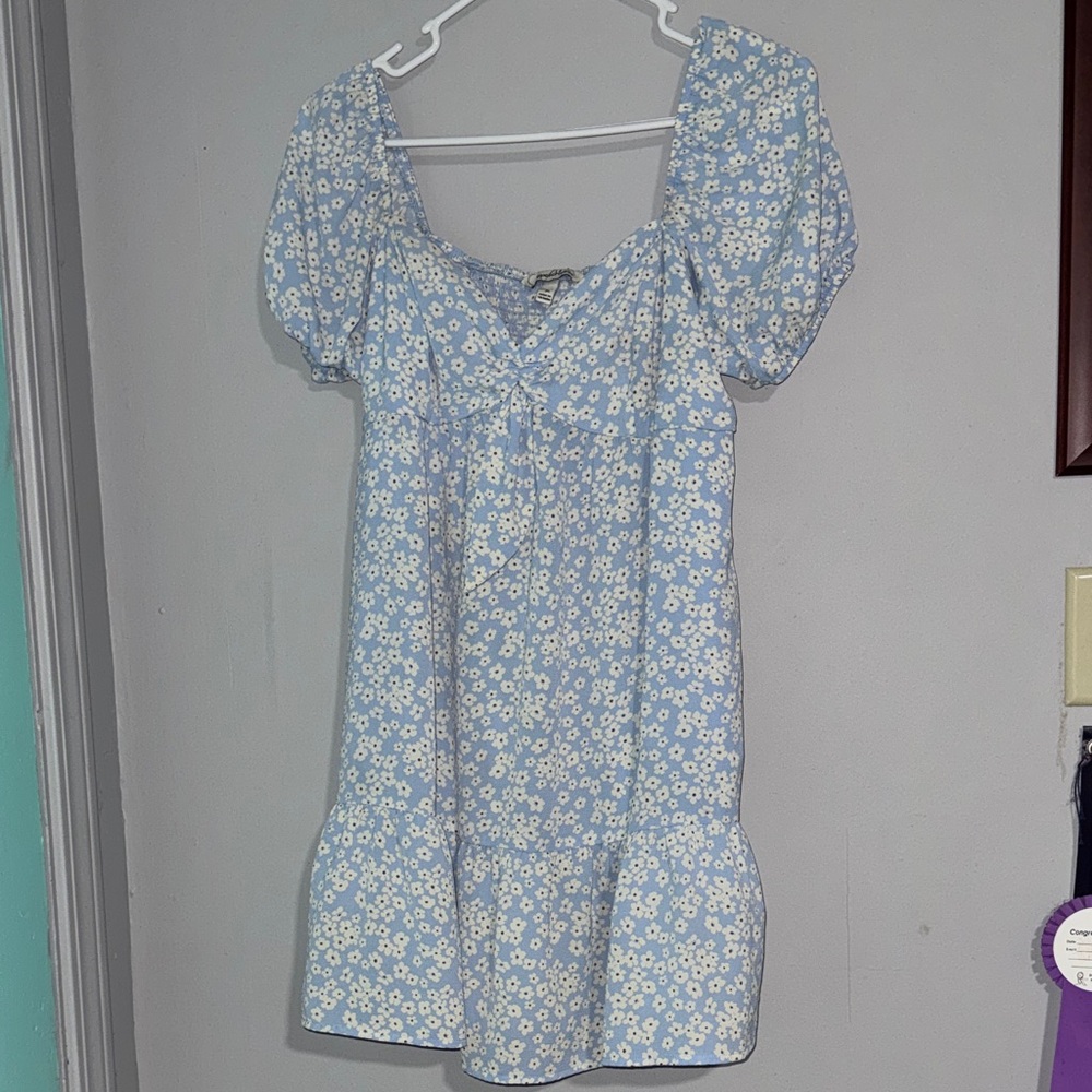 Floral Blue Puff Sleeve Dress